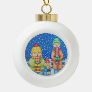 Boule En Céramique drôle de chanteurs de carol dans la neige design 