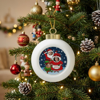 Boule En Céramique Drôle de visage personnalisé Famille de 3 Noël en