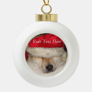 Boule En Céramique drôle mignon chien akita habillé en père Noël