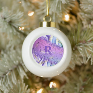Boule En Céramique Droplets d'eau violette Ombre bleu et blanc