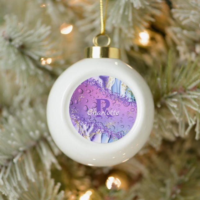 Boule En Céramique Droplets d'eau violette | Ombre bleu et blanc (Arbre)