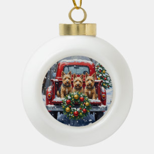 Boule En Céramique Écossais Terrier Noël Camion Rouge Fêtes