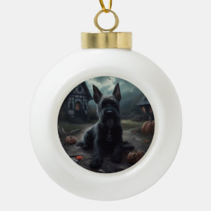 Boule En Céramique Ecosse Terrier Citrouille Halloween effrayant