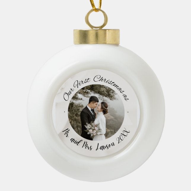 Boule En Céramique Elégant Notre première photo mariage de Noël (Devant)