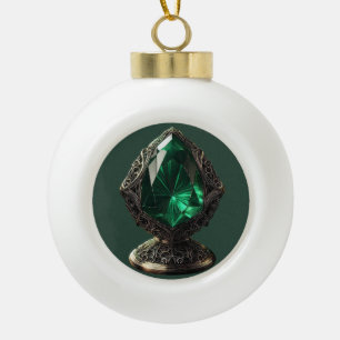 Boule En Céramique Émeraude Gigantesque Dans Le Piédestal En Argent S