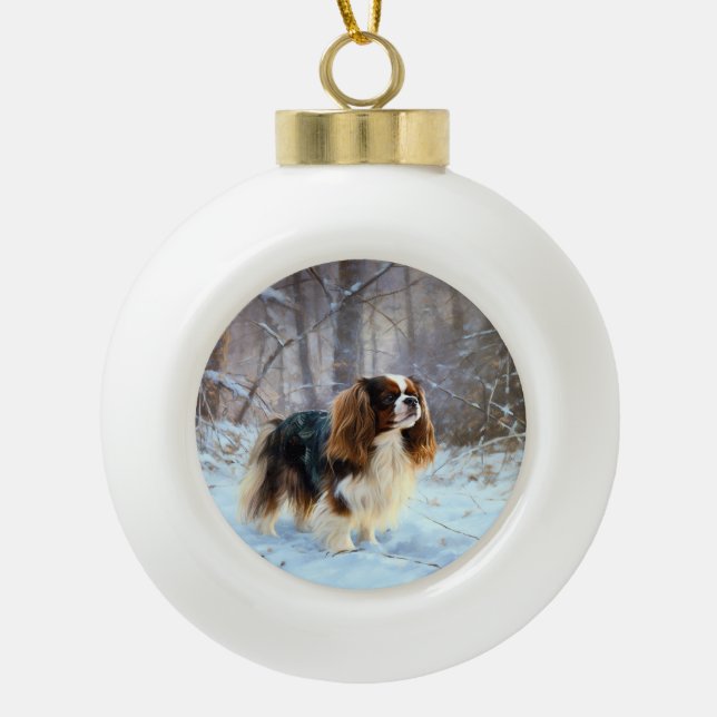 Boule En Céramique English Toy Spaniel Laisser Neige Noël (Devant)