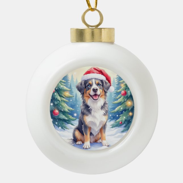 Boule En Céramique Entlebucher Mountain Dog Snowy Forest Santa (Devant)