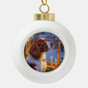 Boule En Céramique Épaniel breton avec lumières de Noël vacances