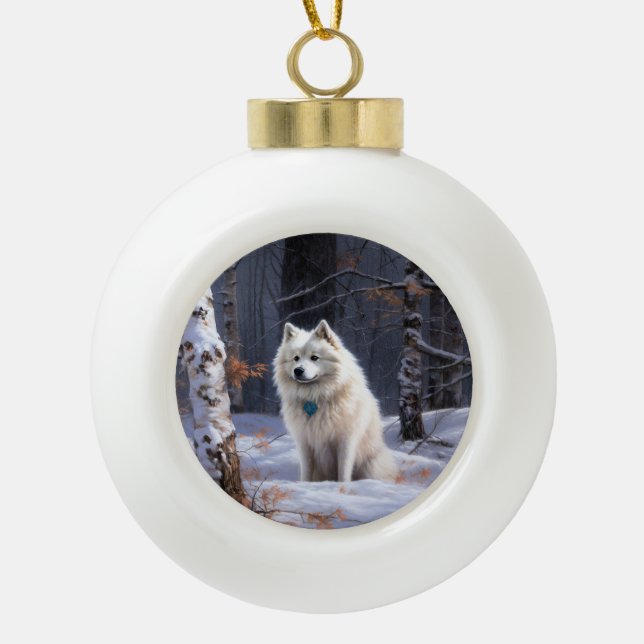 Boule En Céramique Esquimau Américain Laisser Neige Noël (Devant)