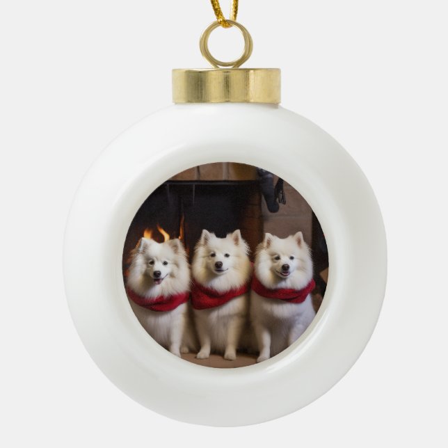 Boule En Céramique Esquimau américain près de la cheminée Noël (Devant)