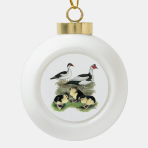Boule En Céramique Famille de canards Muscovy à pieds noirs