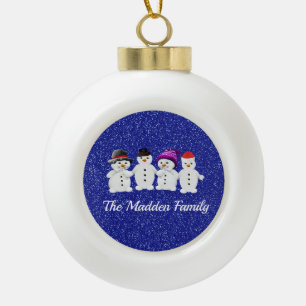 Boule En Céramique Famille de quatre Snowmen Blue Sparkle Winter