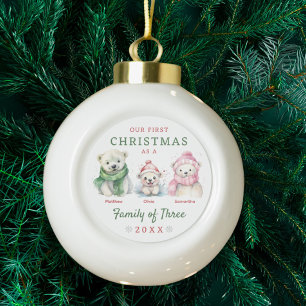 Boule En Céramique Famille d'ours polaires des trois premiers Noël