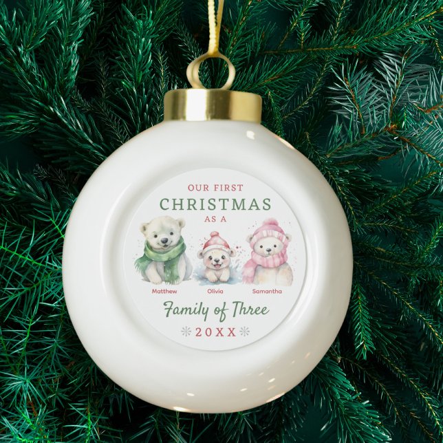 Boule En Céramique Famille d'ours polaires des trois premiers Noël (Créateur téléchargé)