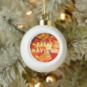Boule En Céramique Feliz Navidad Red Gold Green Élégant Noël