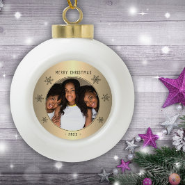 Boule En Céramique Festif Golden Metallic Snowflake Family Photo