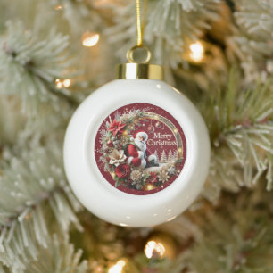 Boule En Céramique Festif Noël Père Noël et élégant floral