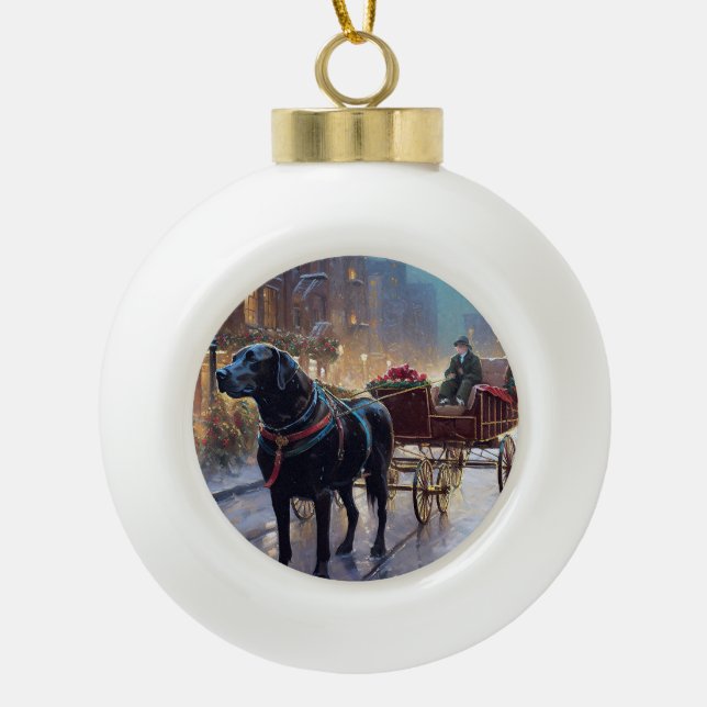 Boule En Céramique Festive de Noël au Labrador noir (Devant)