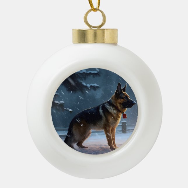Boule En Céramique Fête de Noël des bergers allemands (Devant)