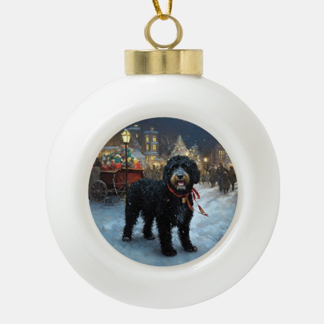 Boule En Céramique Fête de Noël des chiens d'eau portugais (Devant)