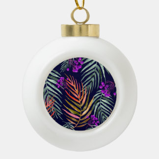 Boule En Céramique Feuilles d'aquarelle tropicale, éclaboussure abstr