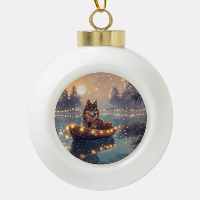 Boule En Céramique Finlandais Lapphund Noël Festive Voyage (Devant)