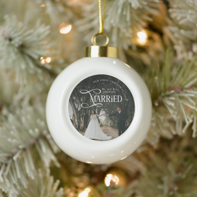 Boule En Céramique First Christmas Married Mr & Mrs Couples Photo  (Arbre)