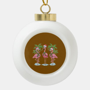 Boule En Céramique Flamant Rose Drôle "Rêvant d'un Noël Rose