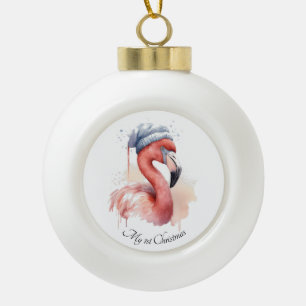 Boule En Céramique Flamant rose père Noël Snowbird, personnalisé