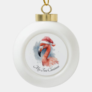 Boule En Céramique Flamant rose père Noël Snowbird, personnalisé
