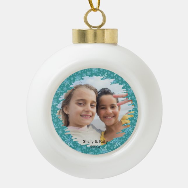 Boule En Céramique Flèches de neige blanches } Photo de Noël personna (Devant)