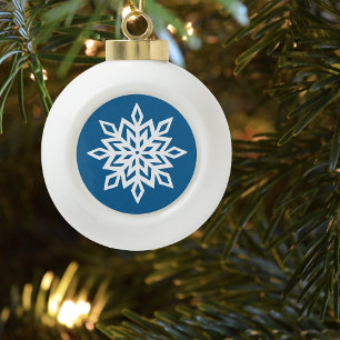 Boule En Céramique Flocons de Neige Bleus Classique Hiver Blanc