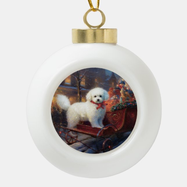 Boule En Céramique Frise de Bichon Frise Festin de Noël (Devant)