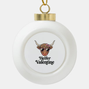 Boule En Céramique Génisse Valentine Highland Cow Design Vintage_1