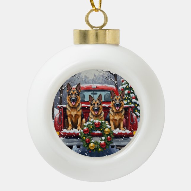 Boule En Céramique German Shepherd Christmas Red Truck Holiday (Devant)