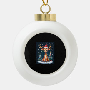 Boule En Céramique Giraffe Reindeer Casquette Père Noël Christmas Tre