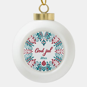 Boule En Céramique God jul, voeux de Noël norvégien