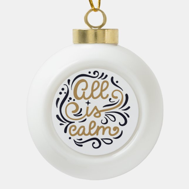 Boule En Céramique Gold All est calme Typographie Noël (Devant)