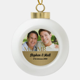 Boule En Céramique Gold Damask Mr & Mr Gay Photo de Noël