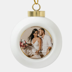 Boule En Céramique Gold encadré Notre premier Noël Mr & Mrs Photo