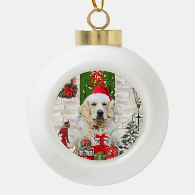 Boule En Céramique Golden Retriever Chien Noël (Devant)