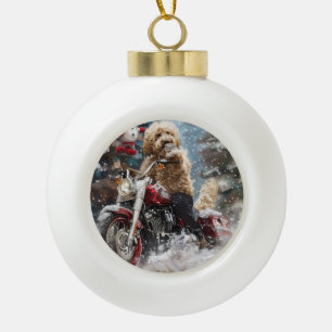 Boule En Céramique Goldendoodle Chien équitation Moto Noël