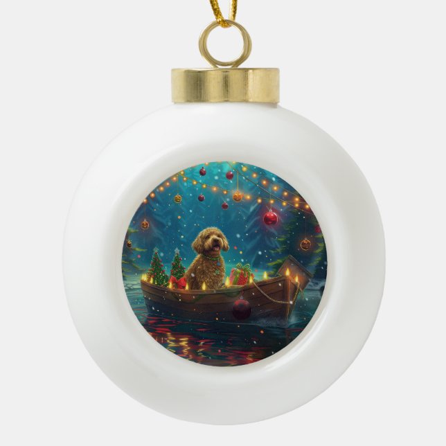 Boule En Céramique Goldendoodle Noël Festive Voyage (Devant)
