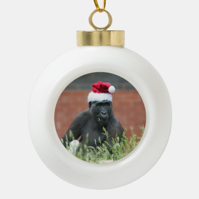Boule En Céramique Gorille à Noël (Devant)