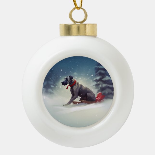 Boule En Céramique Grand Dane Noël hiver neige (Devant)