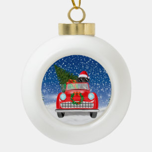 Boule En Céramique Grand Danois Conduisant une Voiture dans la Neige