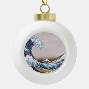 Boule En Céramique Grande vague du tsunami Kanagawa Japon par Hokusai