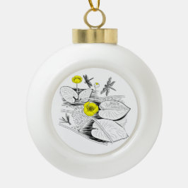 Boule En Céramique Graphique de gravure jaune nénuphars