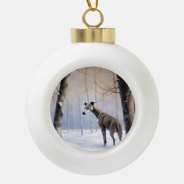 Boule En Céramique Grise Italienne Laisser Il Neige Noël (Devant)