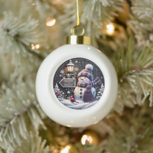 Boule En Céramique Happy Snowman Wonderland" - Mur de Noël festif